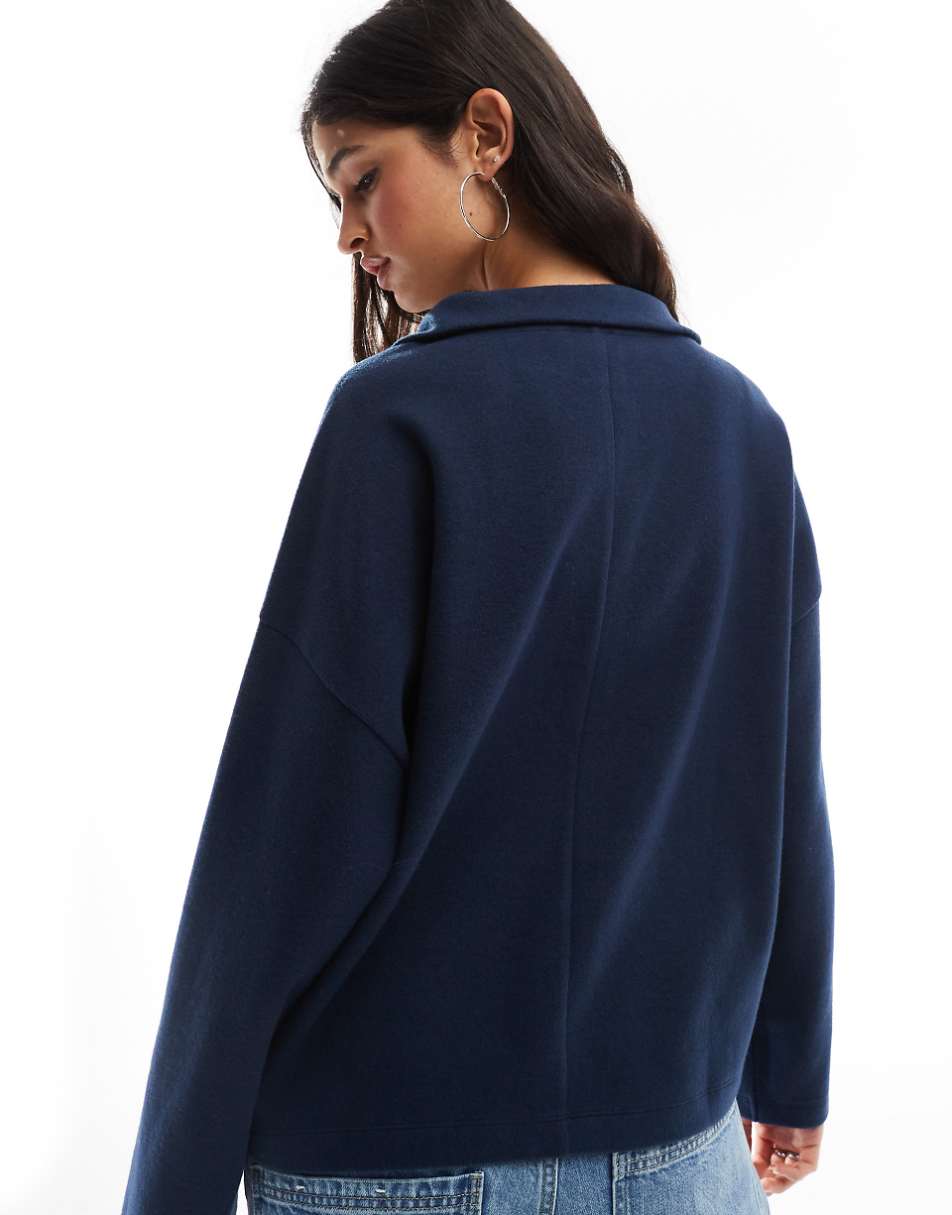 ASOS DESIGN supersoft boxy funnel neck zip up cardigan in navy