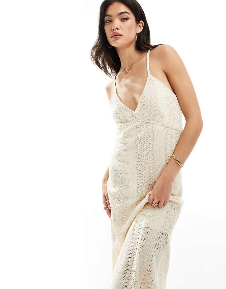 Object crochet maxi slip dress in cream