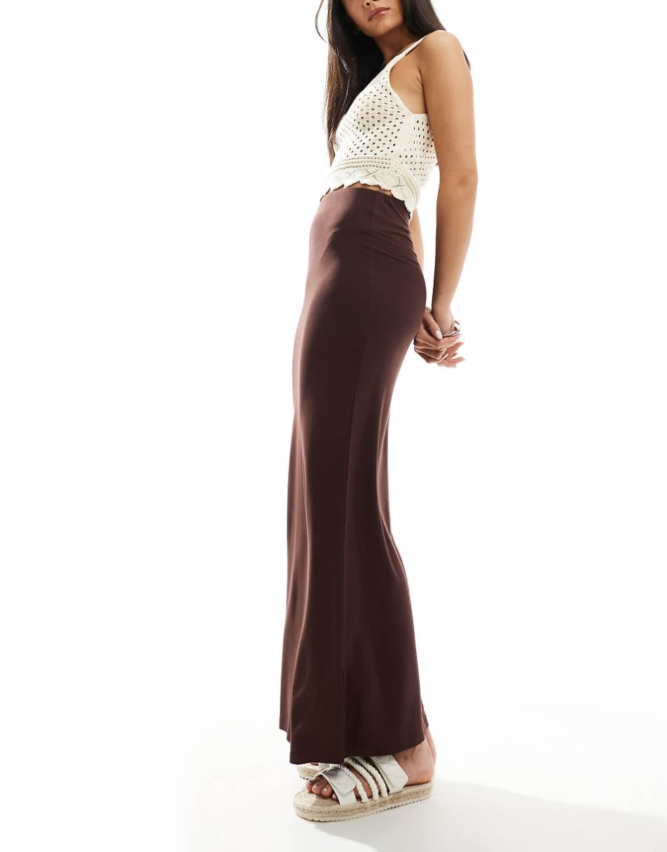 Miss Selfridge low rise maxi skirt in chocolate