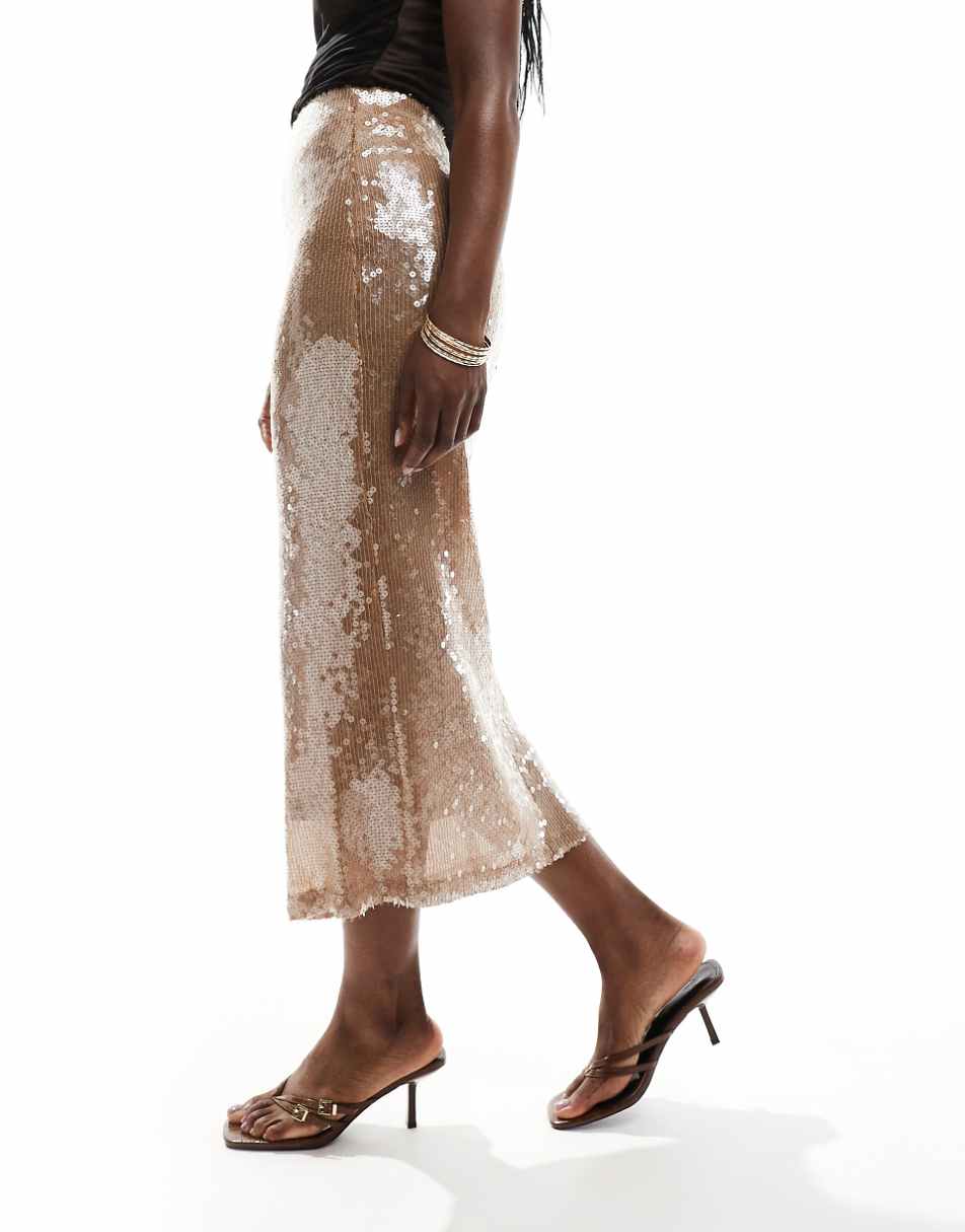 Bardot midi skirt in cream glazed sequin