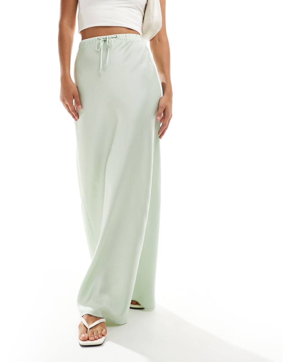 ASOS DESIGN tie waist detail satin bias maxi skirt in mint