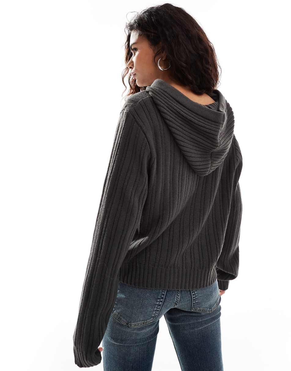 COLLUSION cable knit hoodie in brown