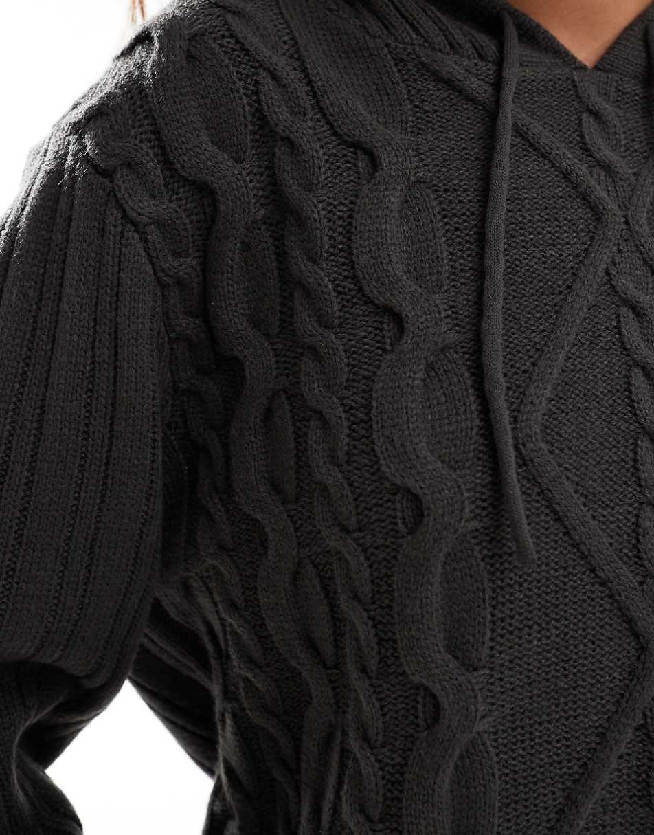 COLLUSION cable knit hoodie in brown