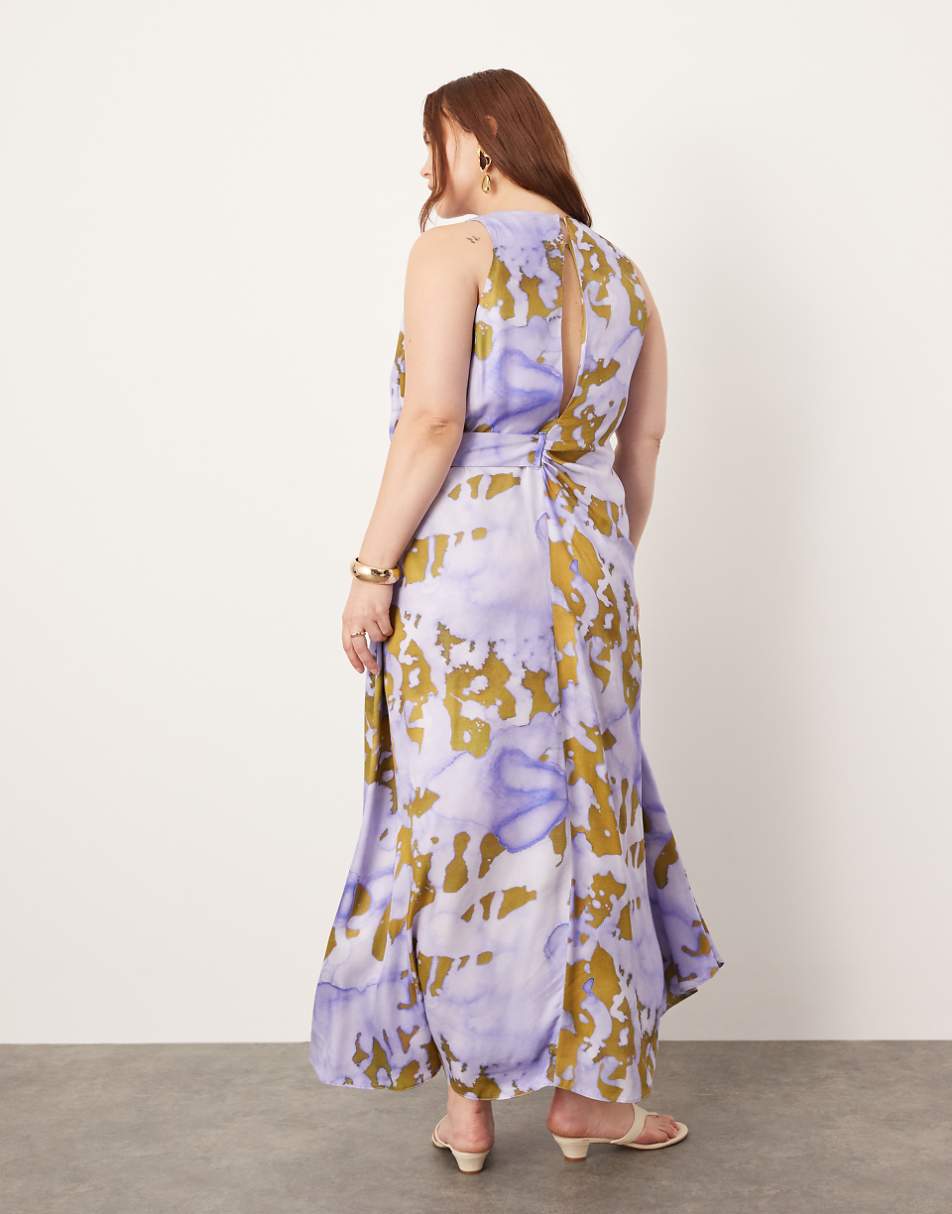 ASOS EDITION Curve racer neck maxi dress with d ring in lilac abstract print