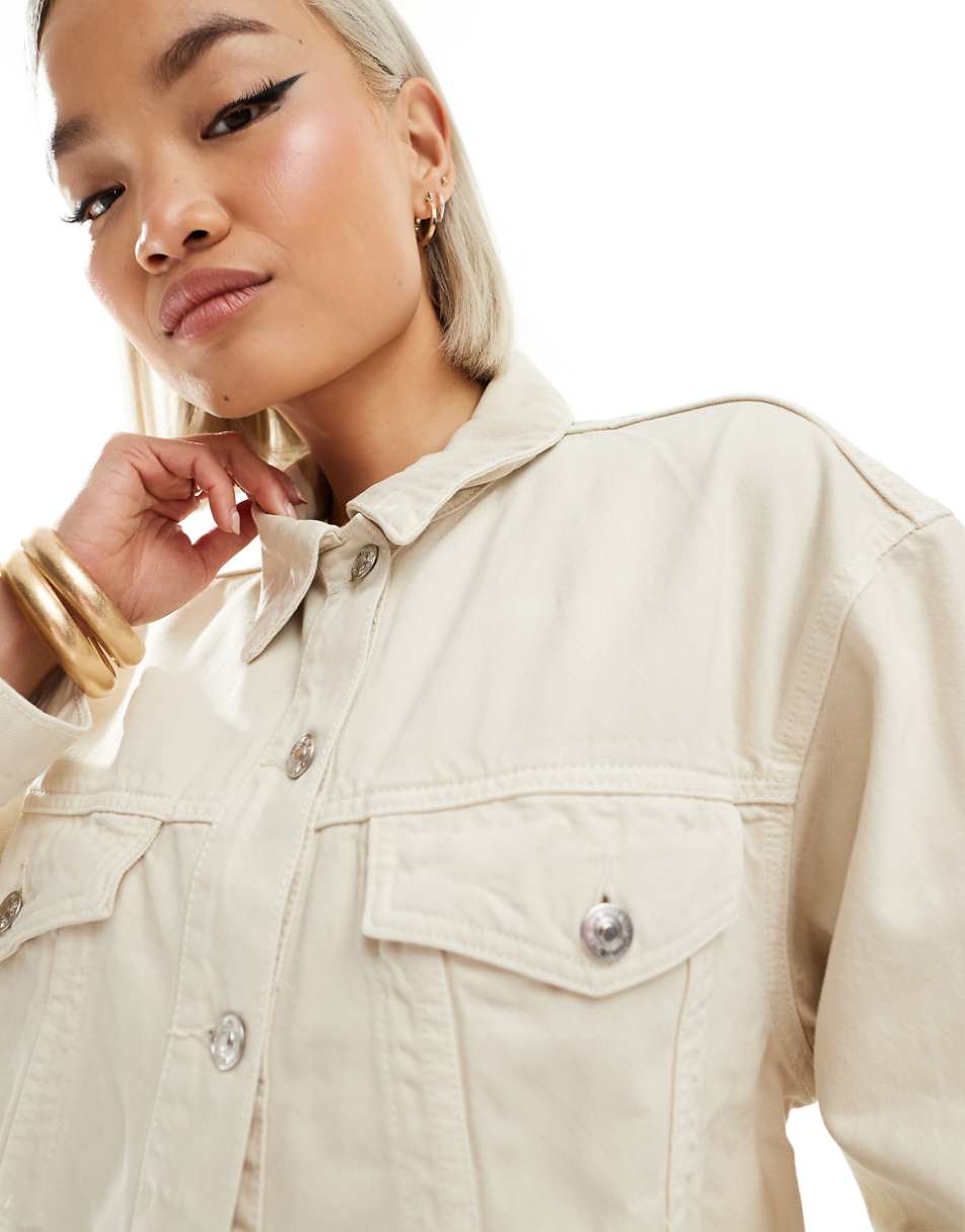 Mango oversized denim jacket in white