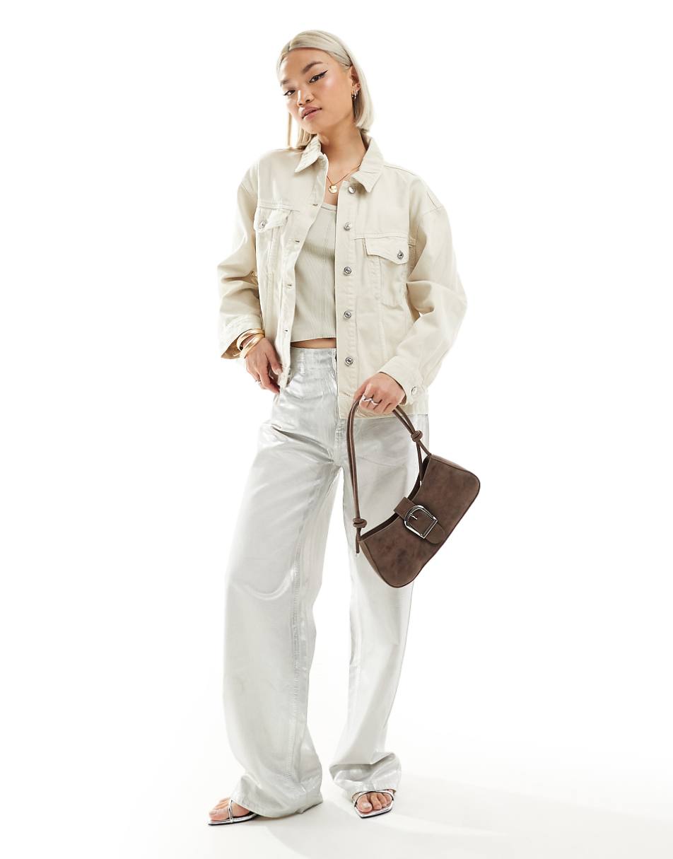 Mango oversized denim jacket in white
