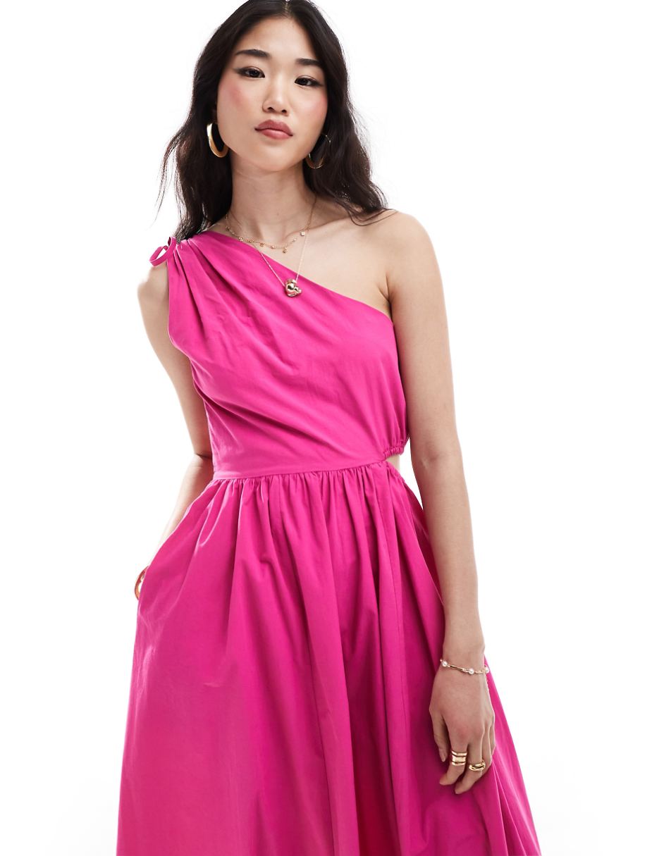 Closet London one shoulder cut out cotton midaxi dress in pink