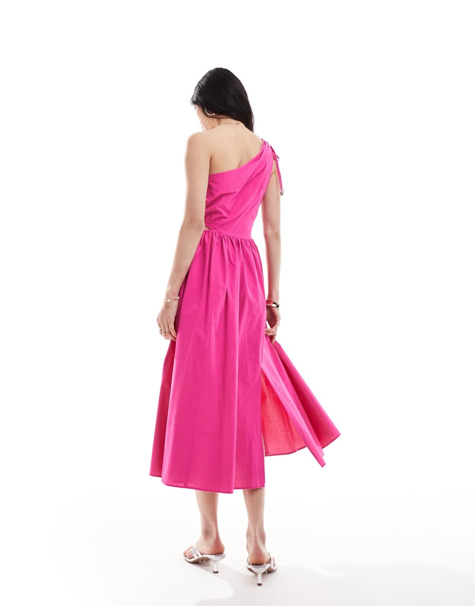 Closet London one shoulder cut out cotton midaxi dress in pink