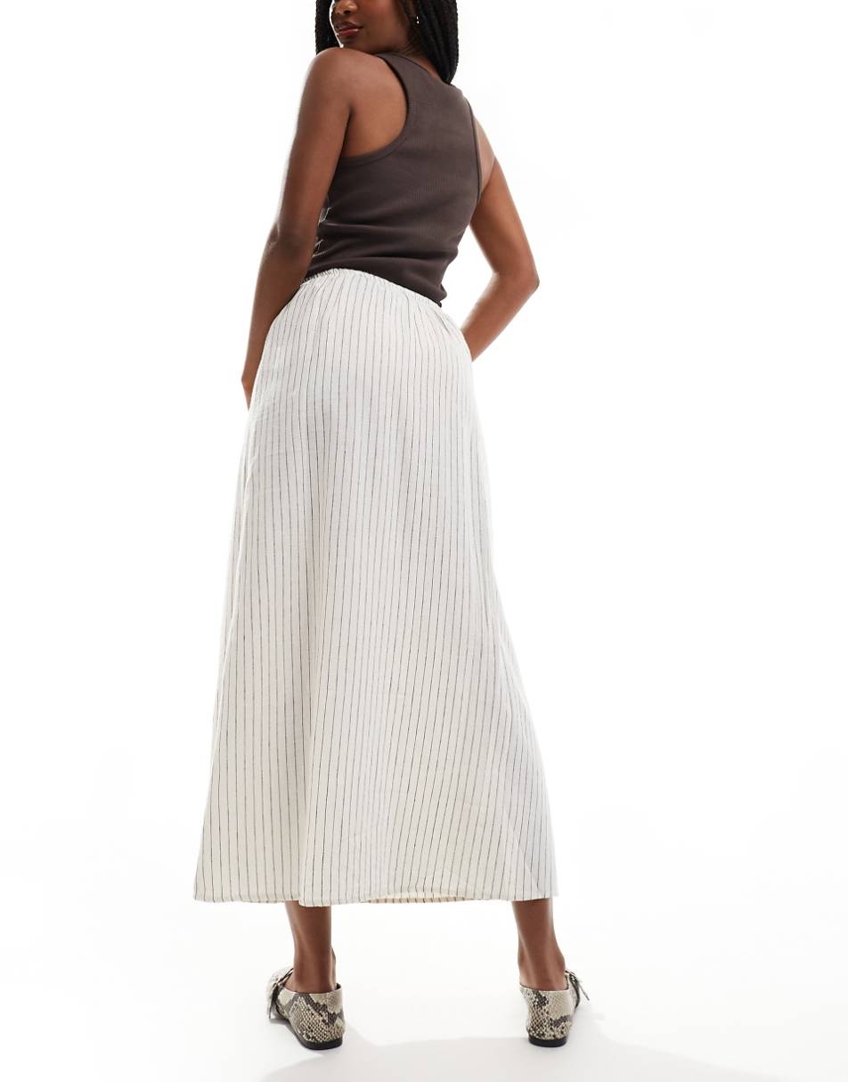 Cotton On tie waist maxi skirt in linen mix stripe