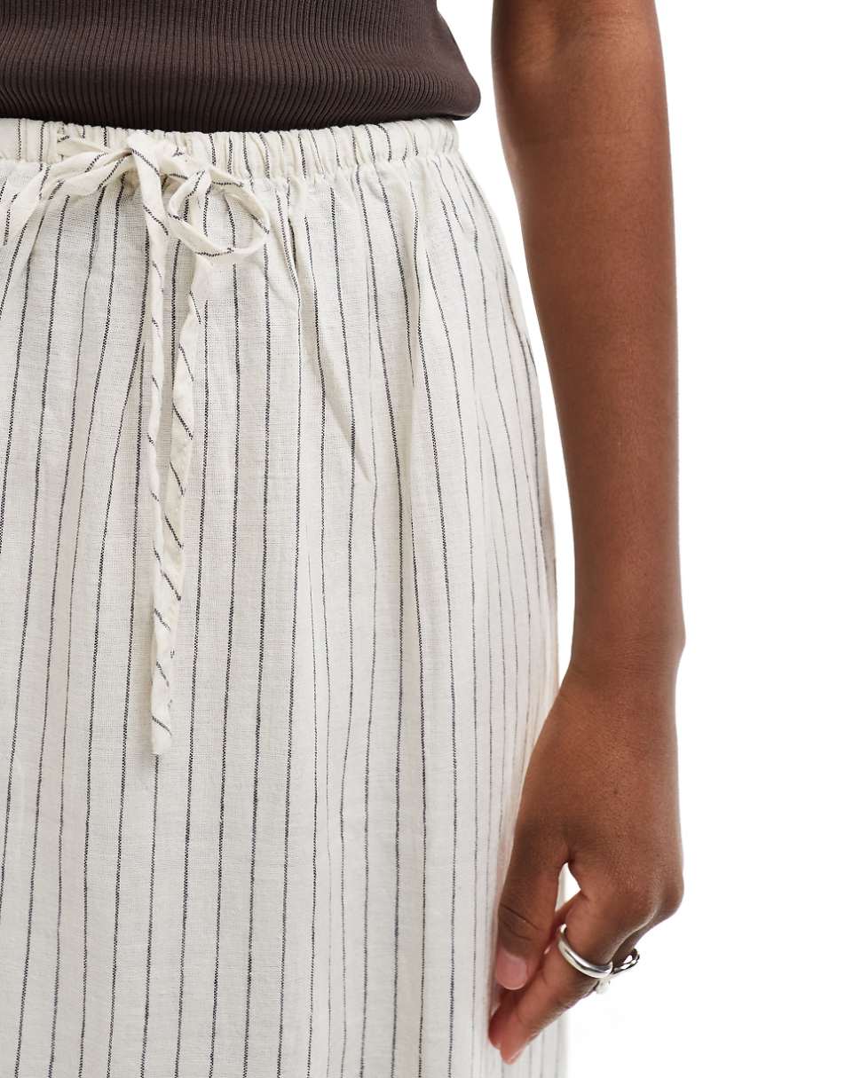 Cotton On tie waist maxi skirt in linen mix stripe