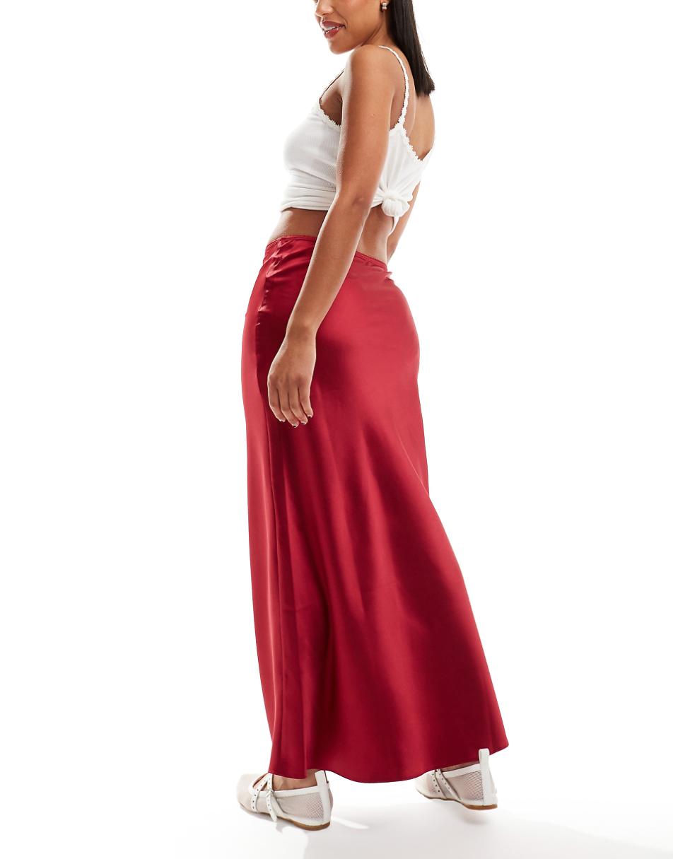 Miss Selfridge satin bias maxi skirt in red