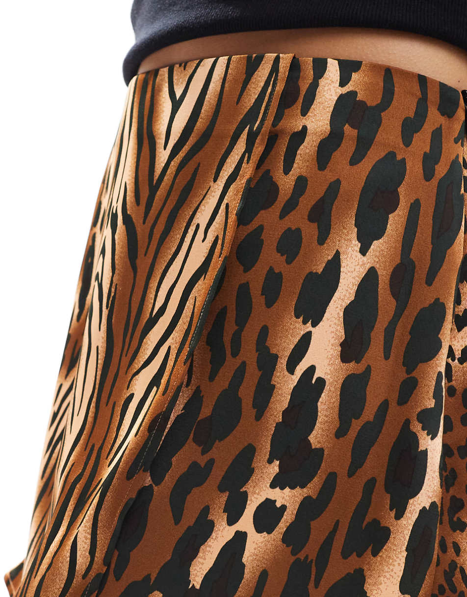 ASOS DESIGN satin bias cut mini skirt in animal print