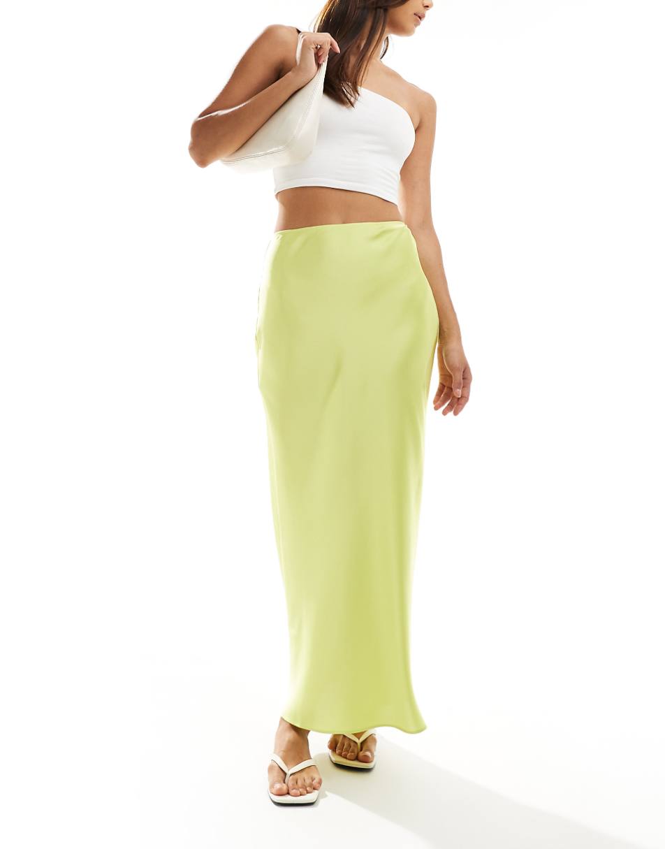 ASOS DESIGN satin bias midi skirt in lemon