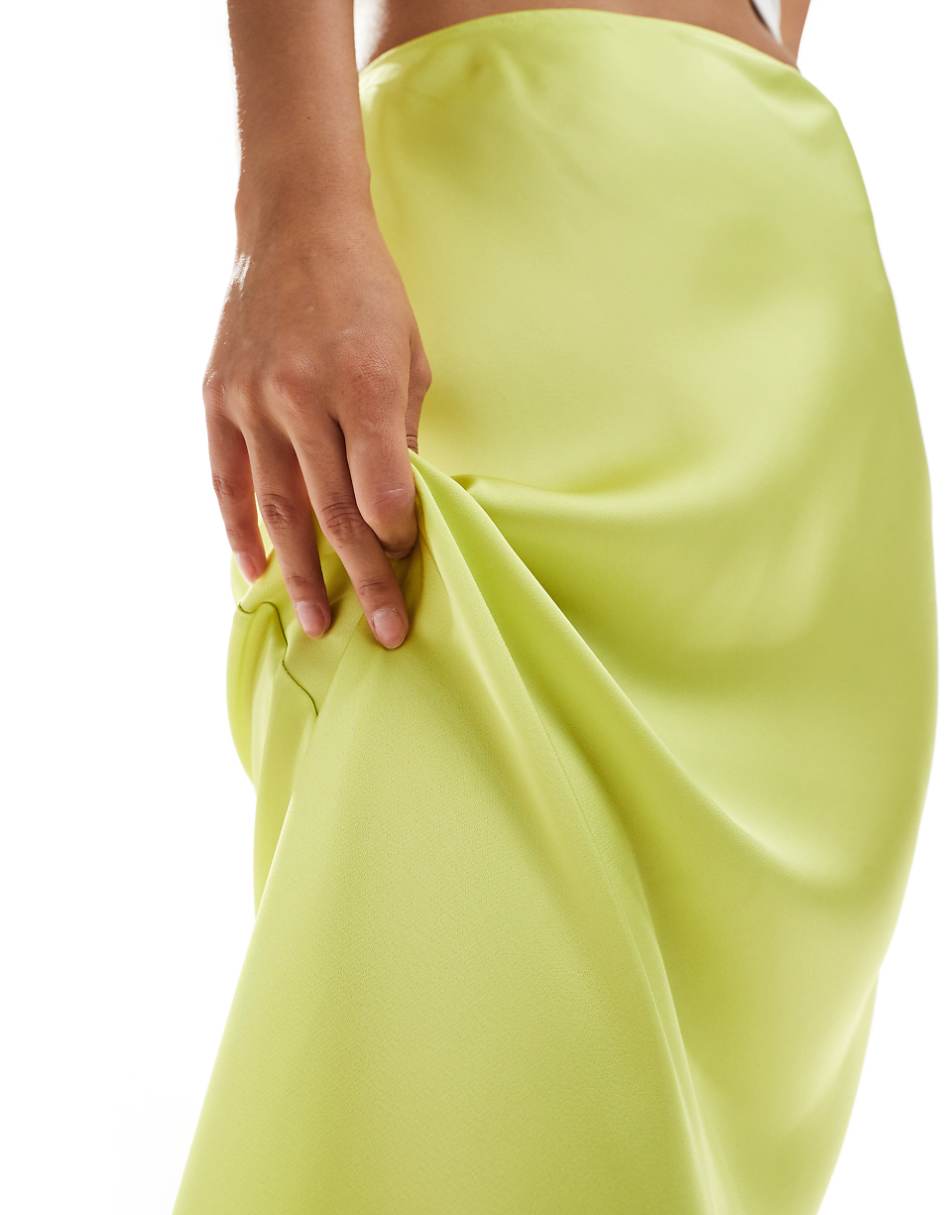 ASOS DESIGN satin bias midi skirt in lemon