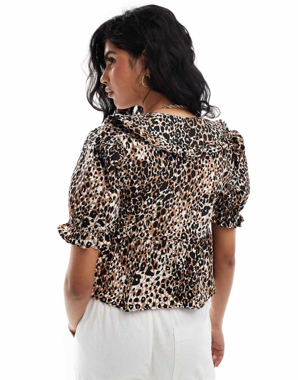 Miss Selfridge poplin collared blouse in leopard print