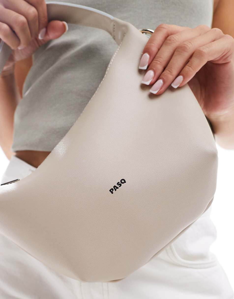 PASQ crescent shoulder bag with detachable crossbody strap in taupe
