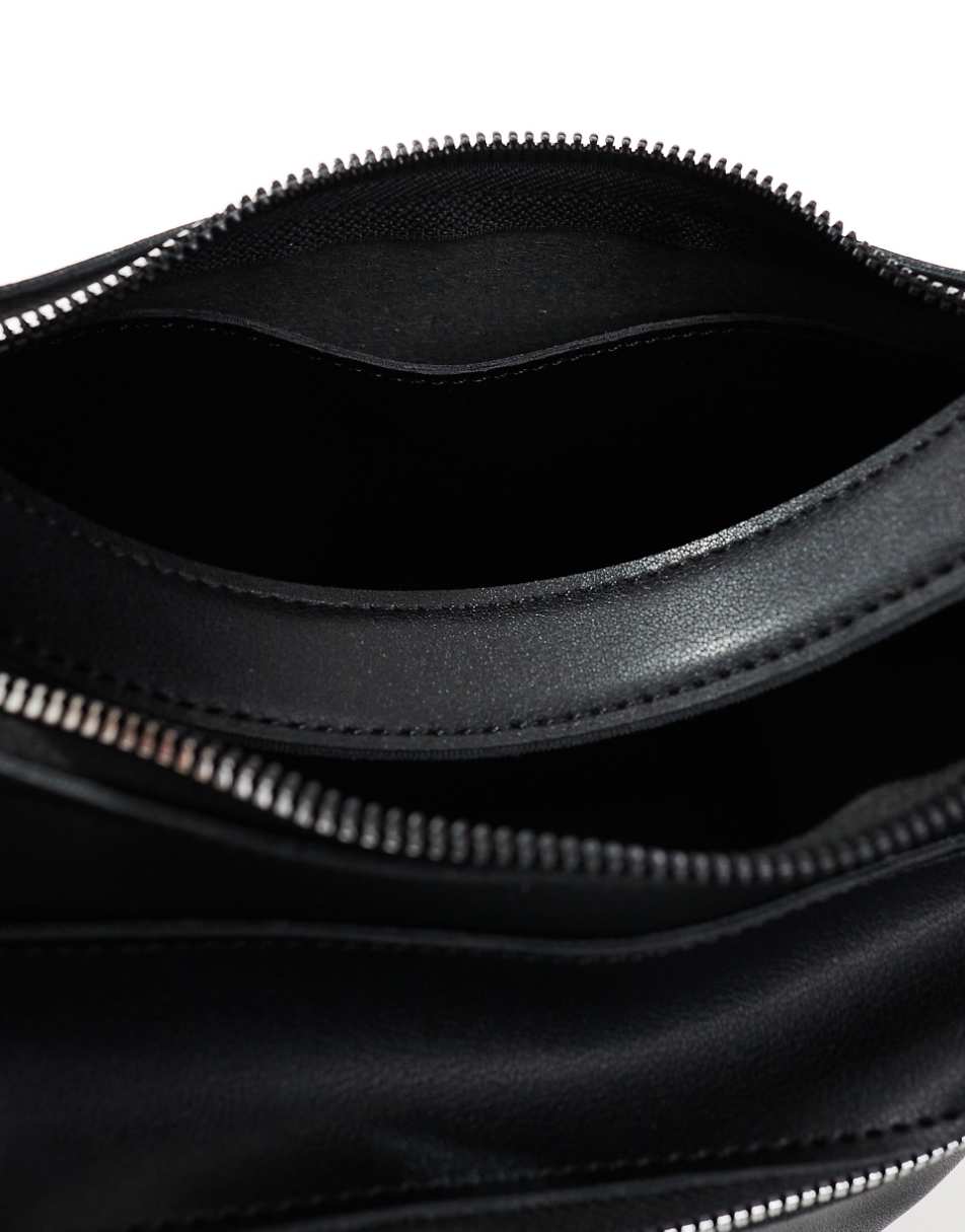 PASQ zip detail shoulder bag with detachable crossbody strap in black