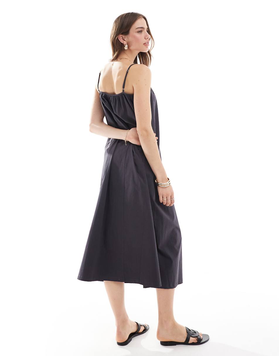 Mango ruched halter neck midi dress in gray