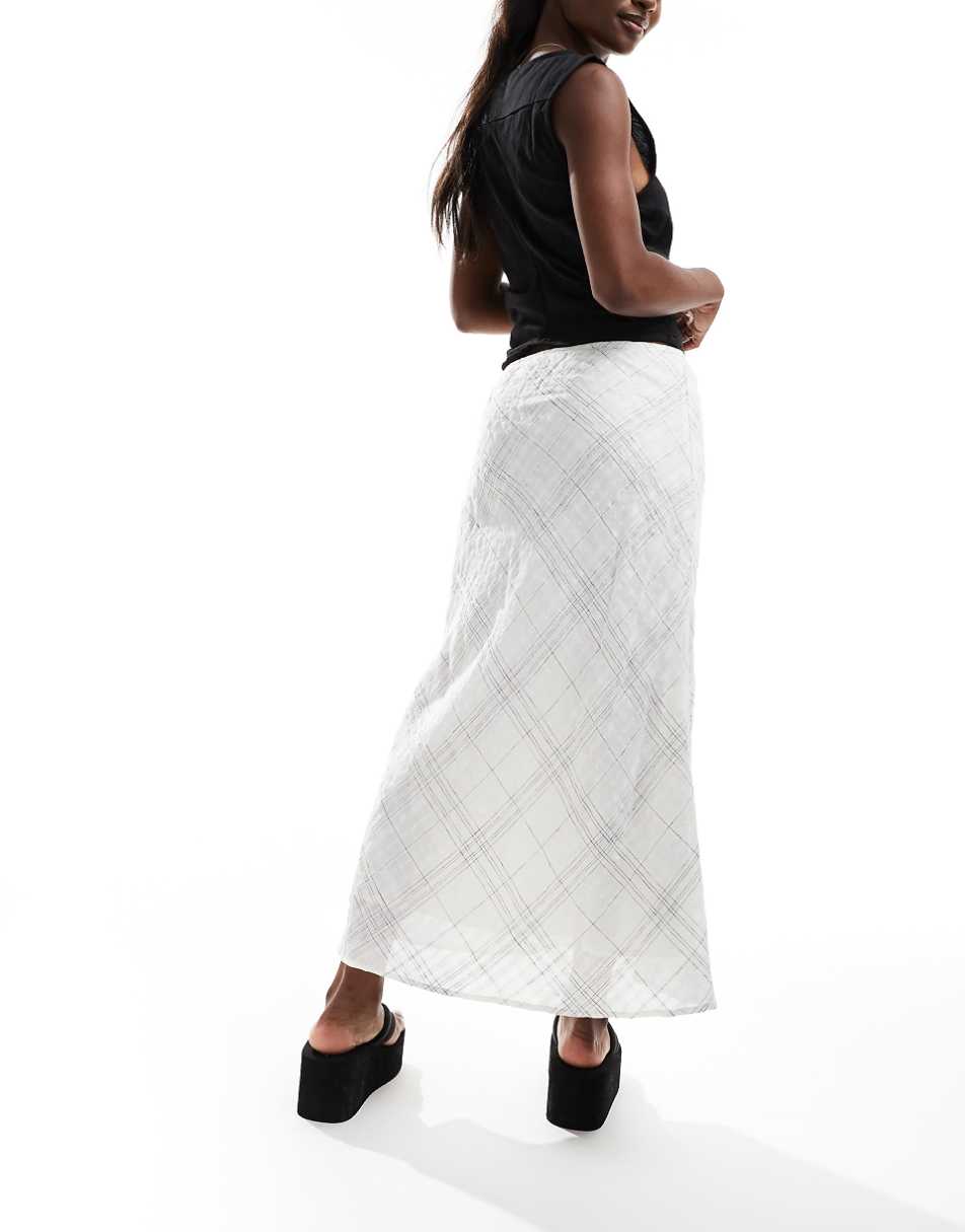 Mango lightweight linen mix plaid skirt in white