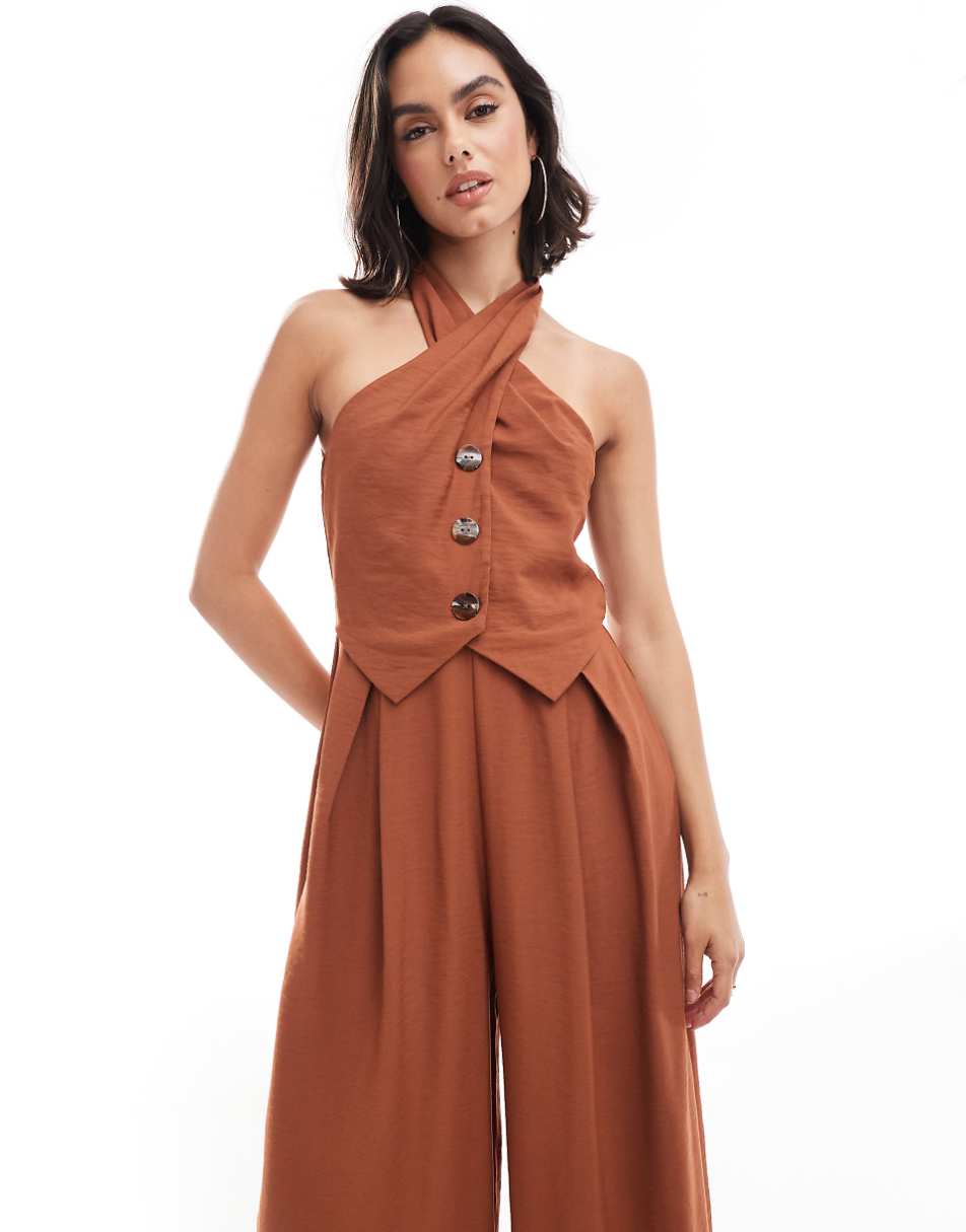 ASOS DESIGN twist neck button up jumpsuit