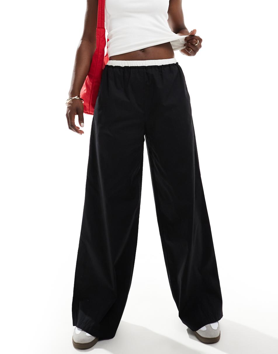 ASOS DESIGN pull on contrast waist pants in black