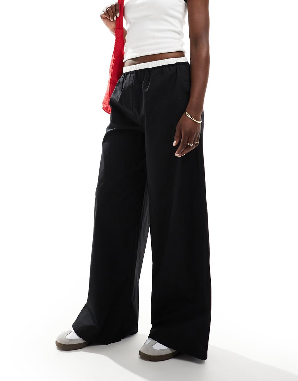 ASOS DESIGN pull on contrast waist pants in black