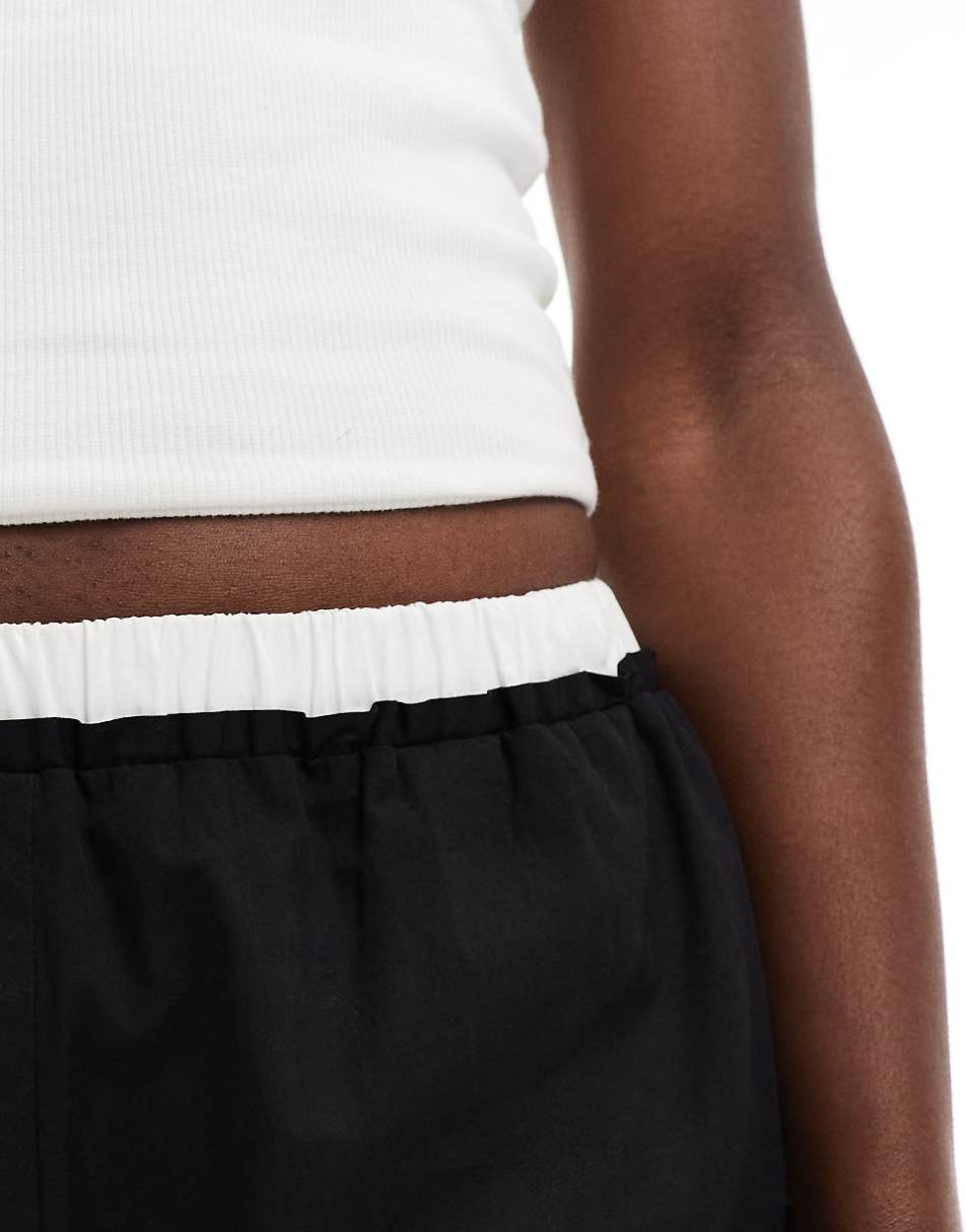 ASOS DESIGN pull on contrast waist pants in black