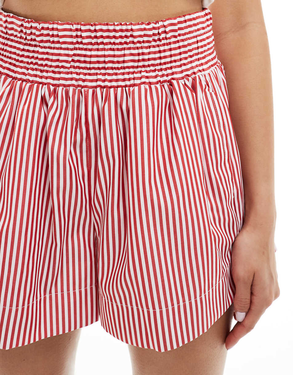 ASOS DESIGN poplin shorts in red stripe