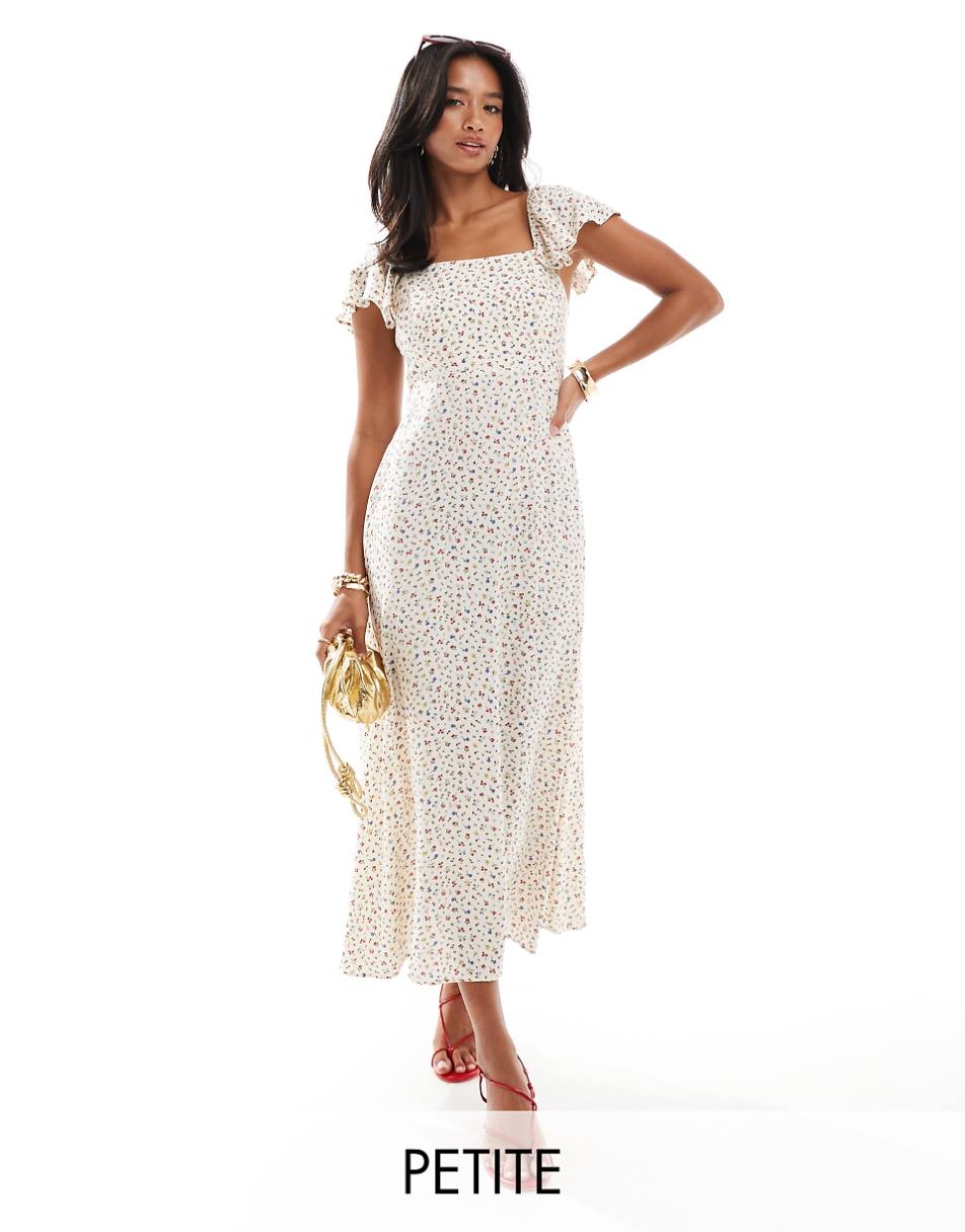 Nobody's Child Petite Elise midi dress with fluted straps in ditsy floral