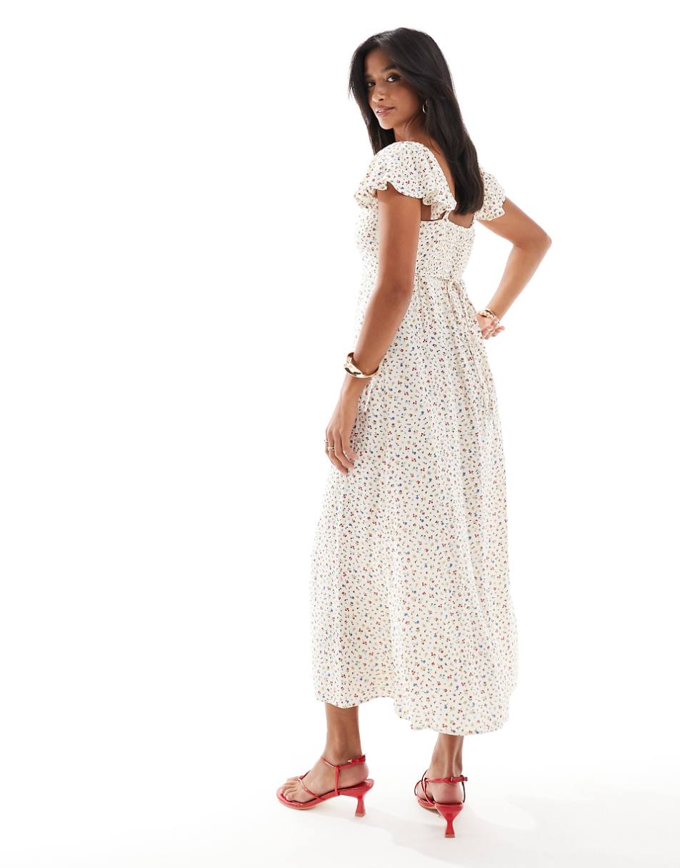 Nobody's Child Petite Elise midi dress with fluted straps in ditsy floral