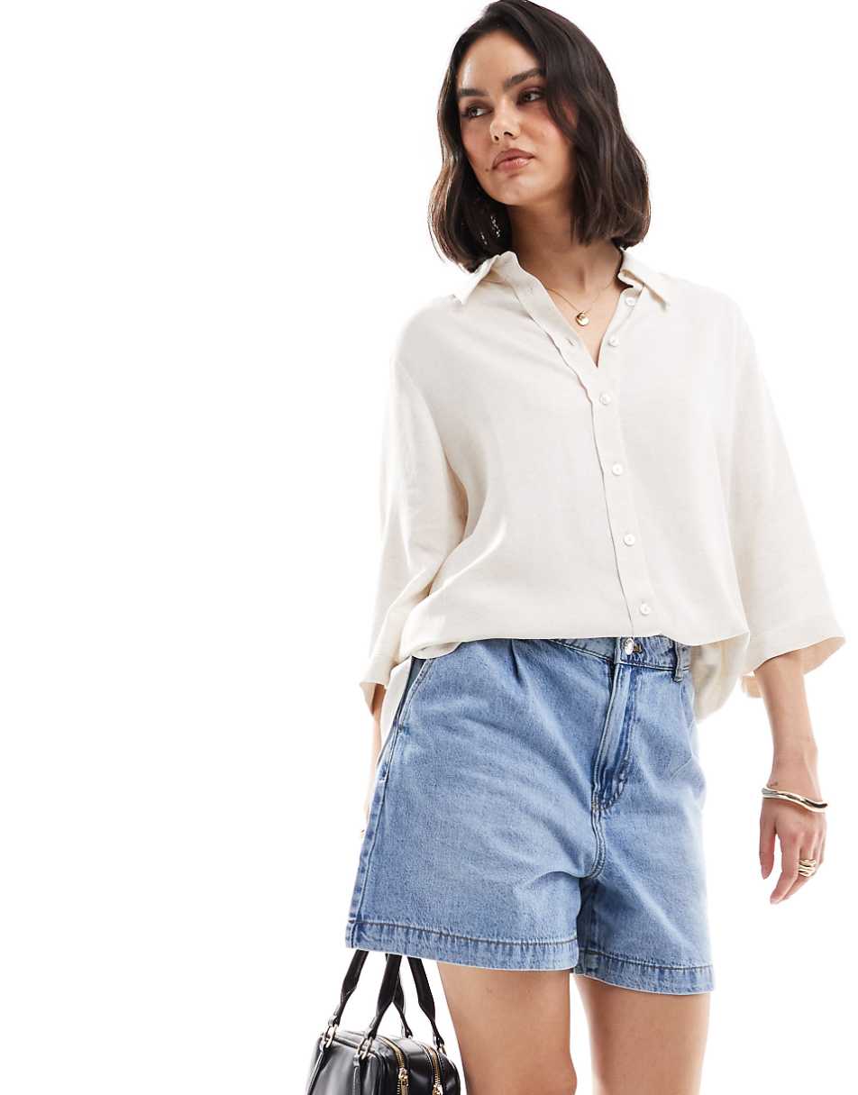 ASOS DESIGN relaxed fit linen look shirt in natural