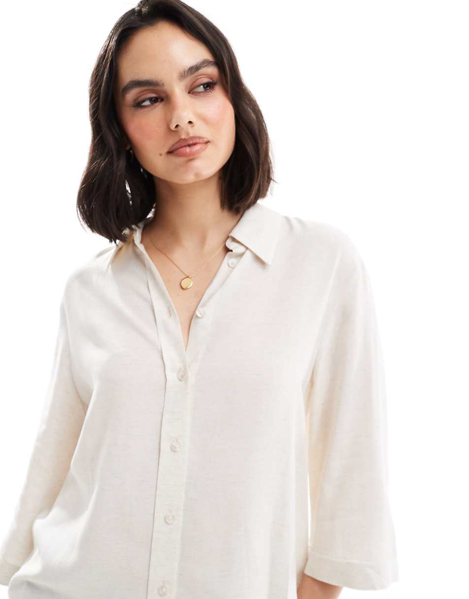 ASOS DESIGN relaxed fit linen look shirt in natural