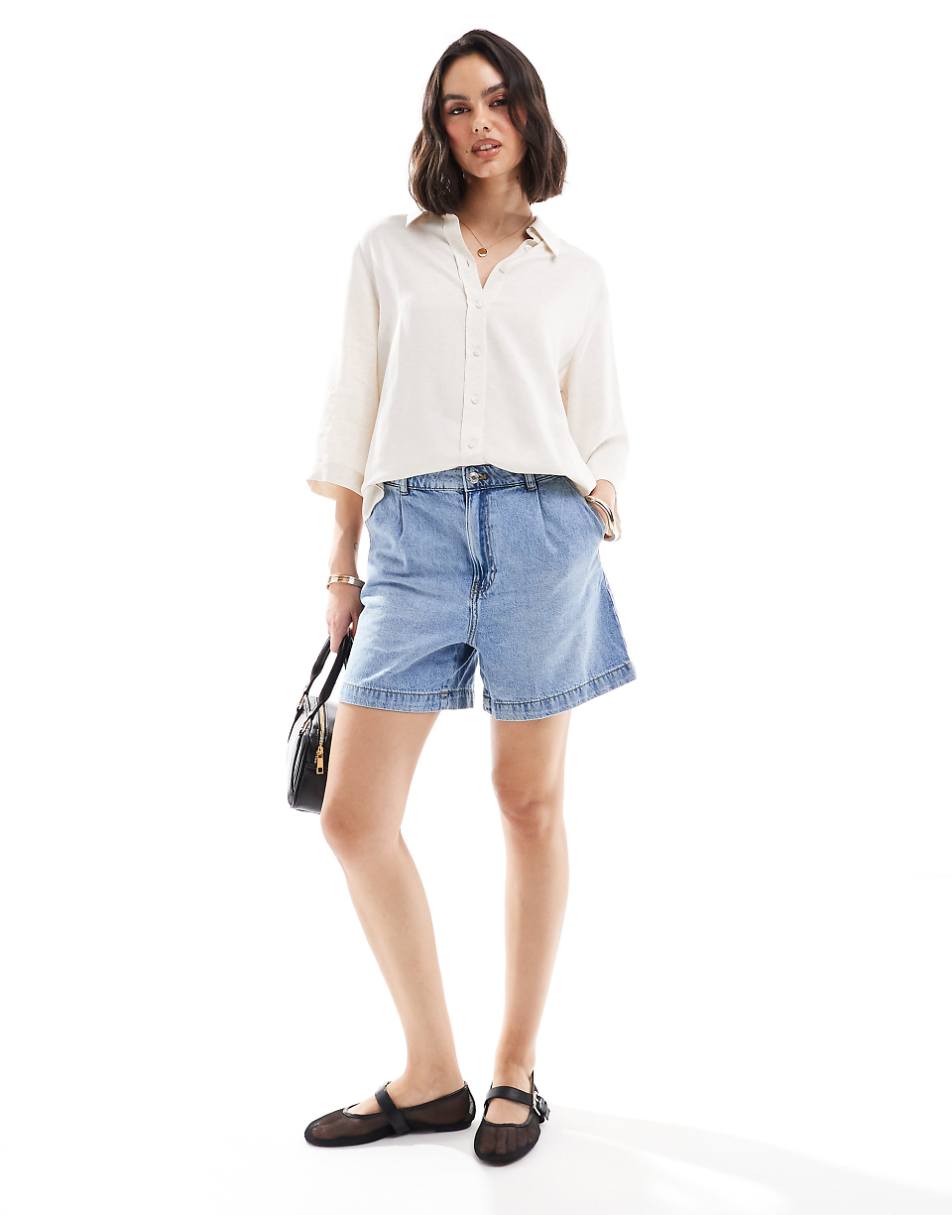 ASOS DESIGN relaxed fit linen look shirt in natural