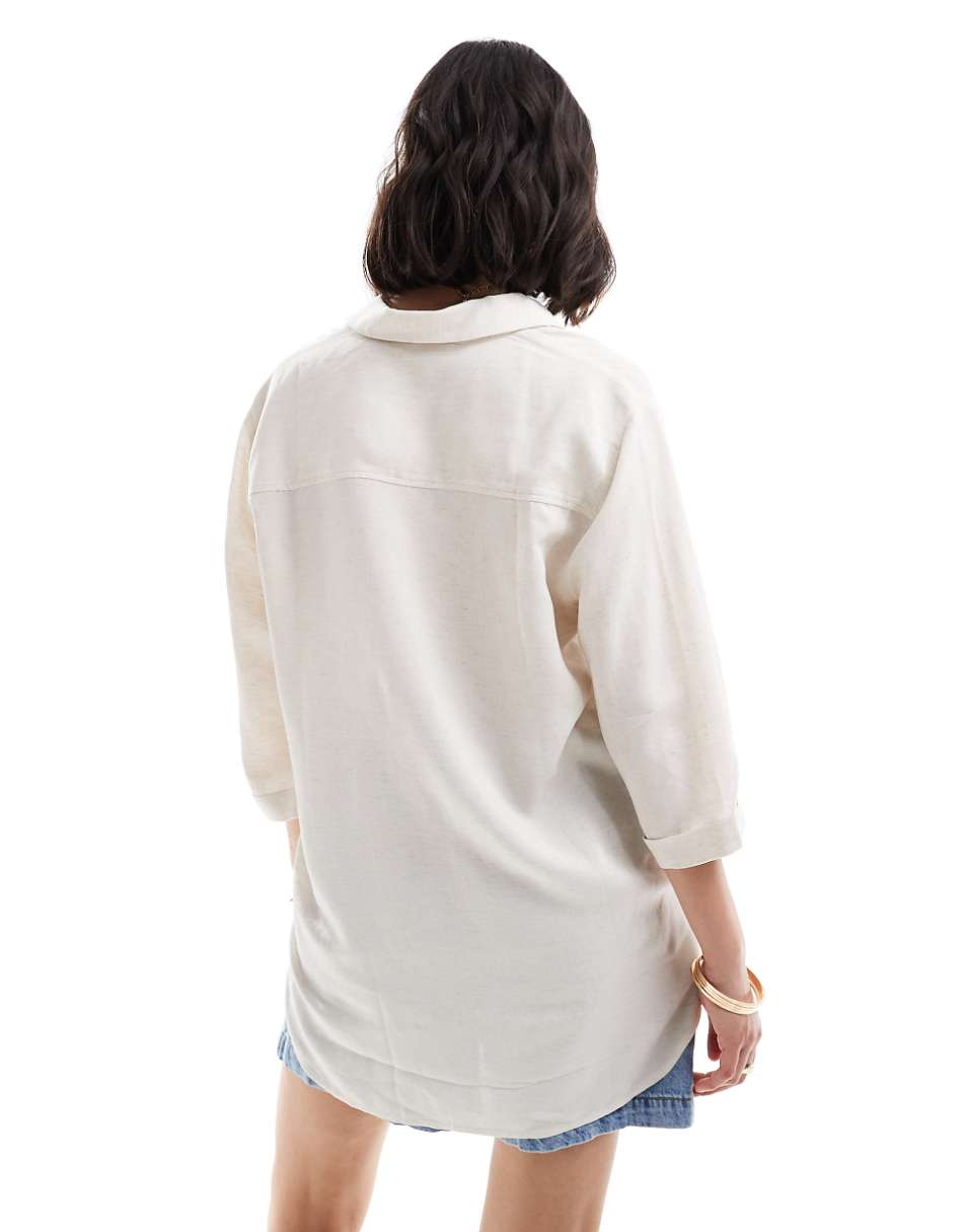 ASOS DESIGN relaxed fit linen look shirt in natural