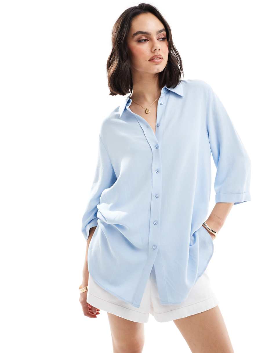 ASOS DESIGN relaxed fit linen shirt in blue