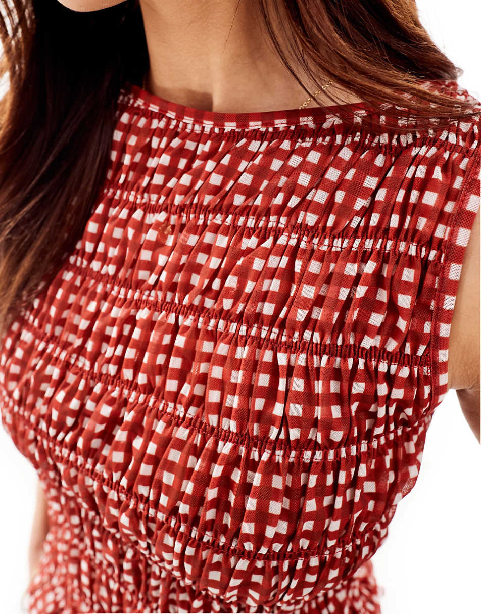 ASOS DESIGN shirred tank top in red gingham