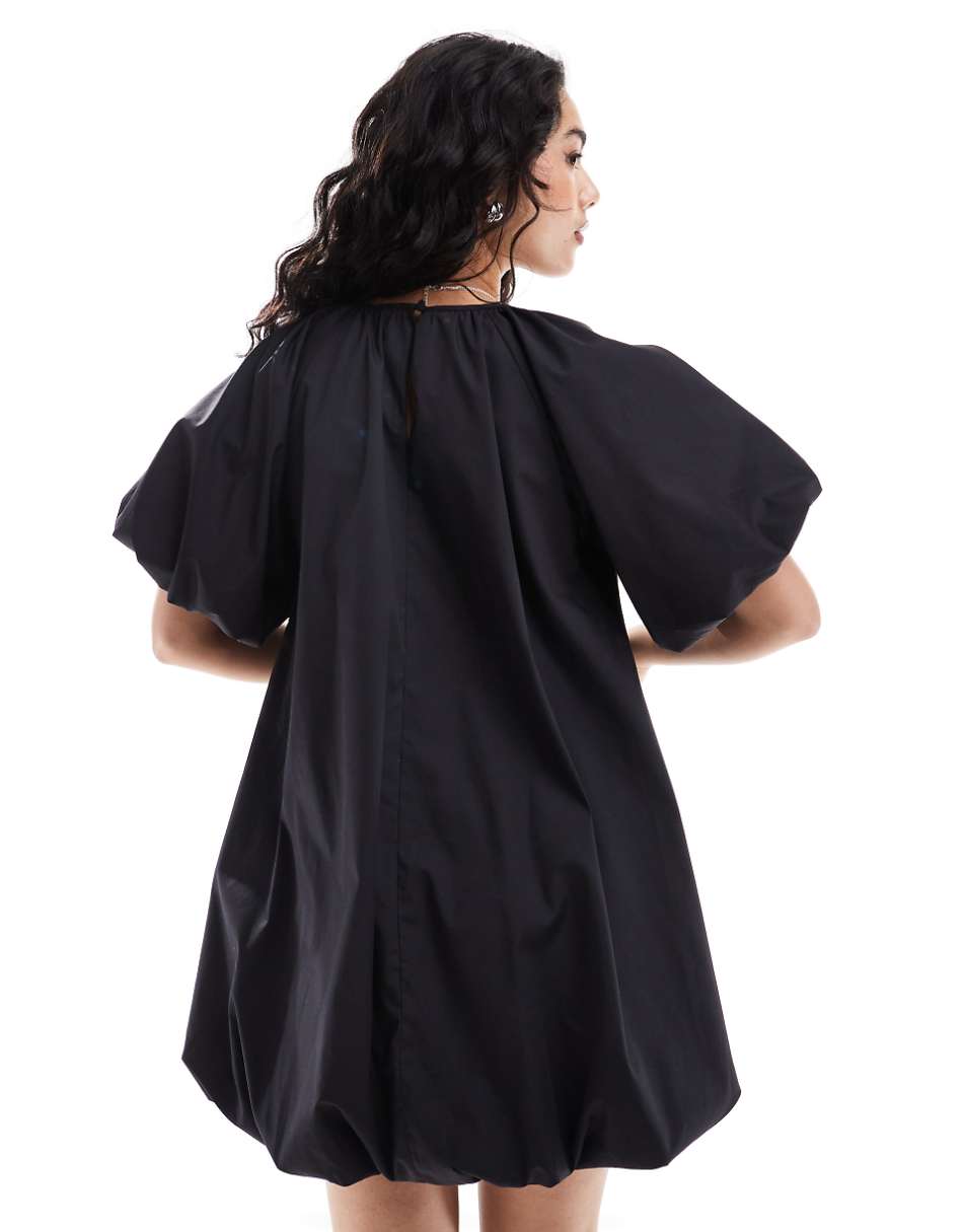 ASOS DESIGN puffball smock mini dress in black
