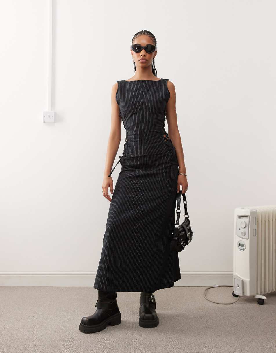 COLLUSION casual utility maxi skirt in black pinstripe - part of a set
