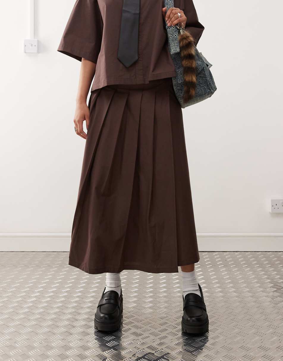 COLLUSION cotton midi wrap kilt in chocolate - part of a set