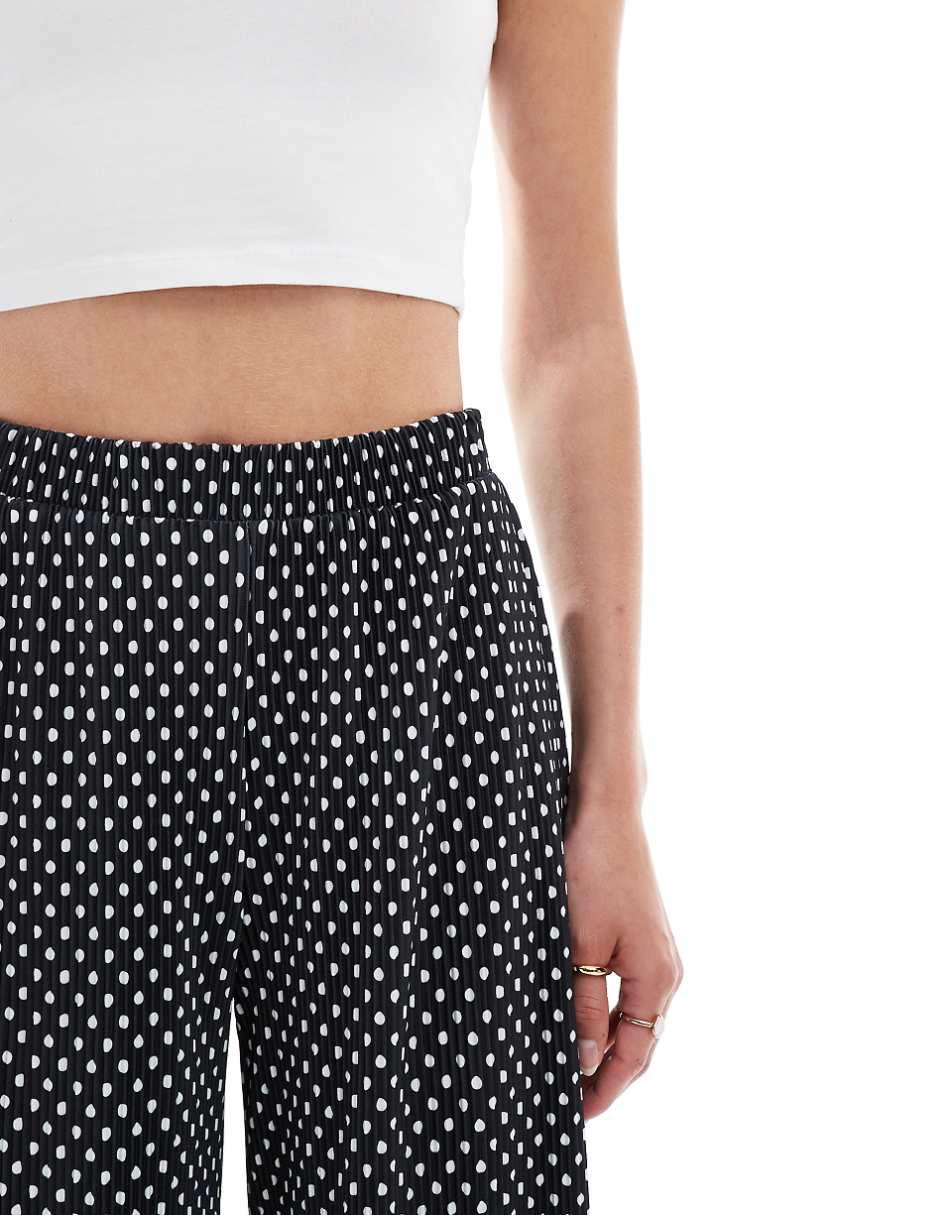 ASOS DESIGN Tall plisse wide leg culotte pants in polka dot