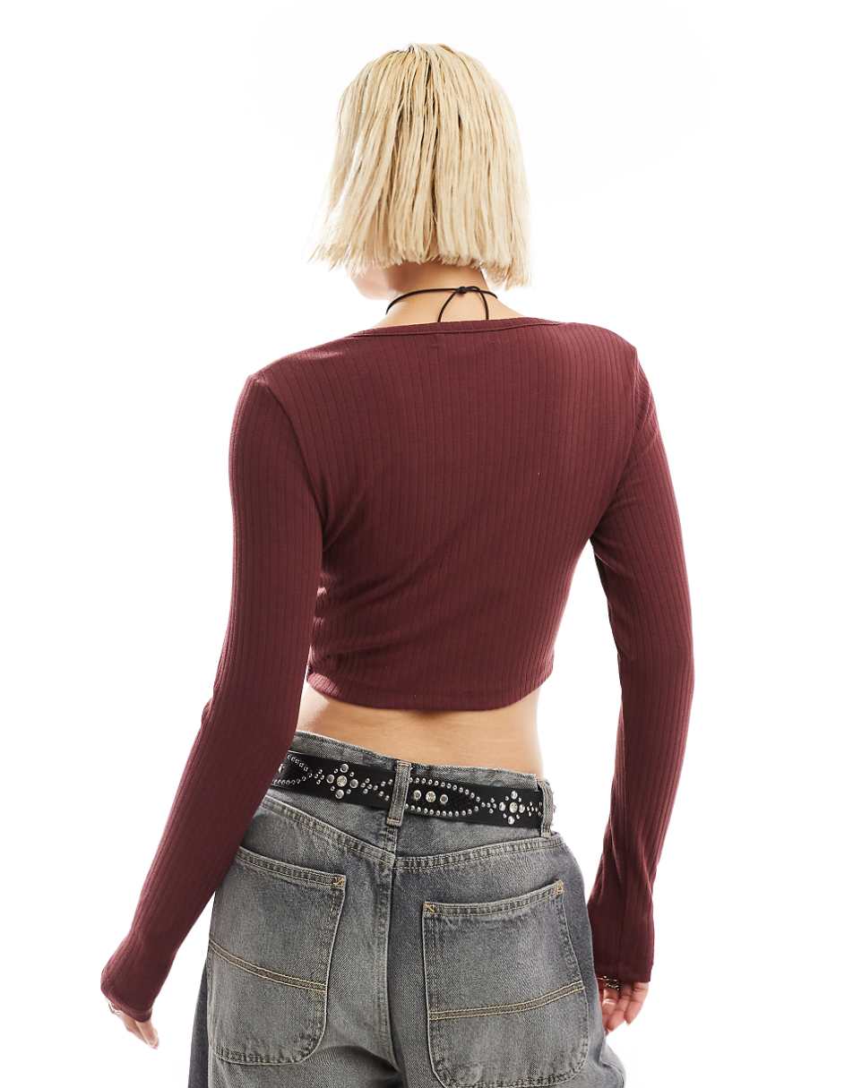 Glamorous cable knit crop fitted cardigan in brown