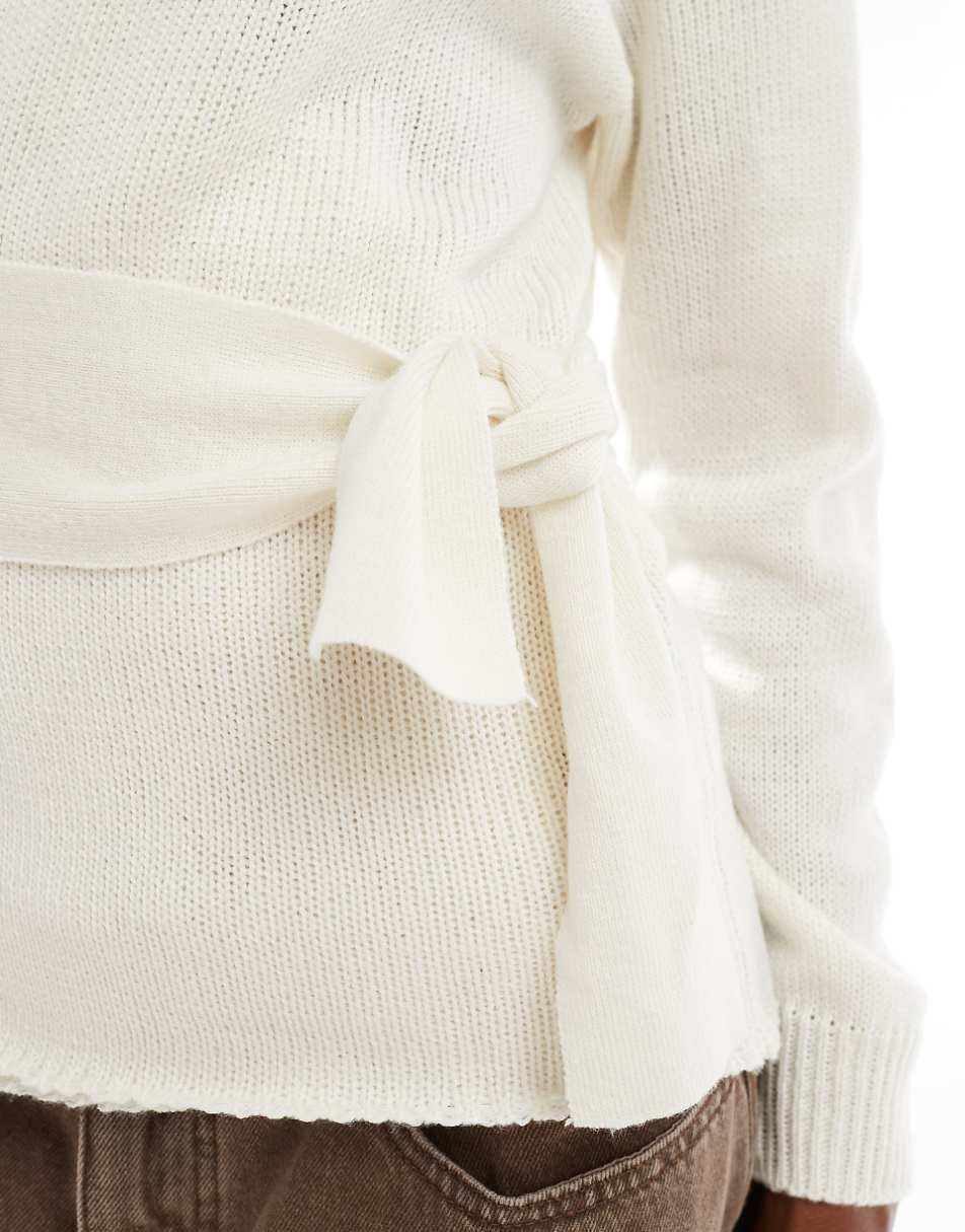 Glamorous wrap front sweater in cream knit