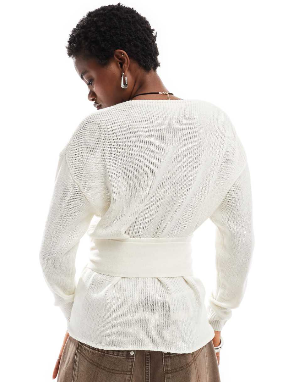 Glamorous wrap front sweater in cream knit