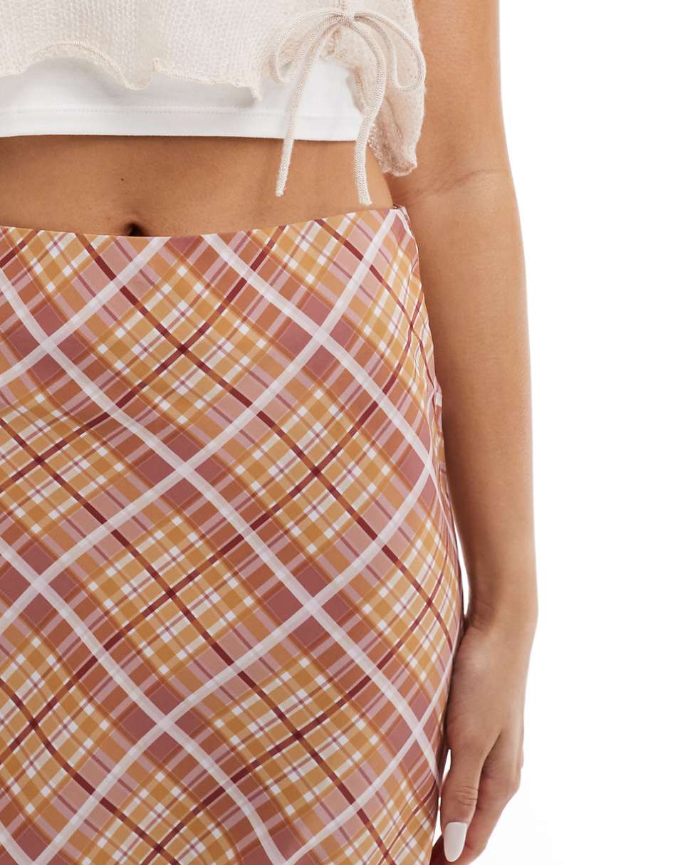 Glamorous a line mini skirt in tan plaid check