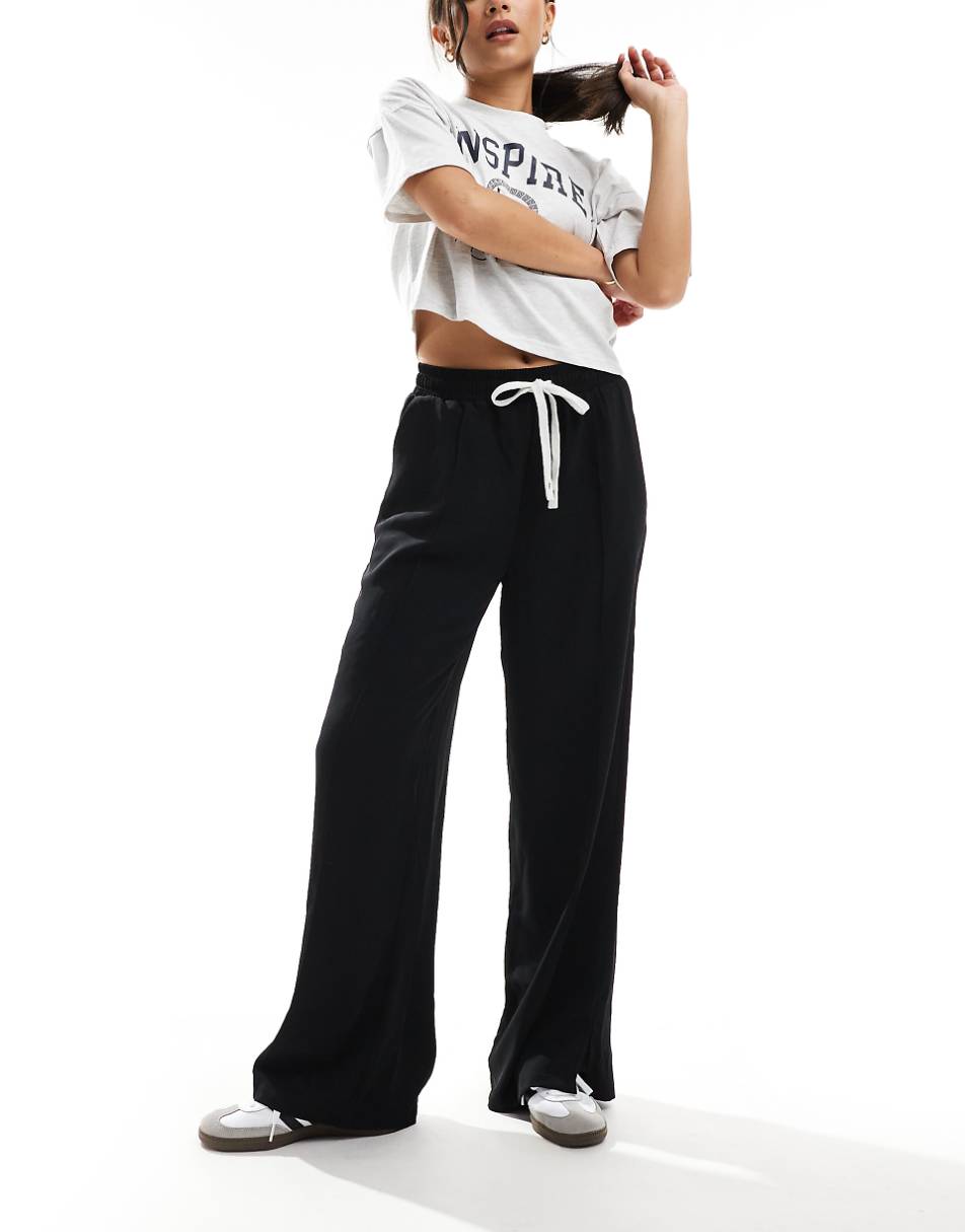 ASOS DESIGN wide leg pull on pants with contrast tie detail