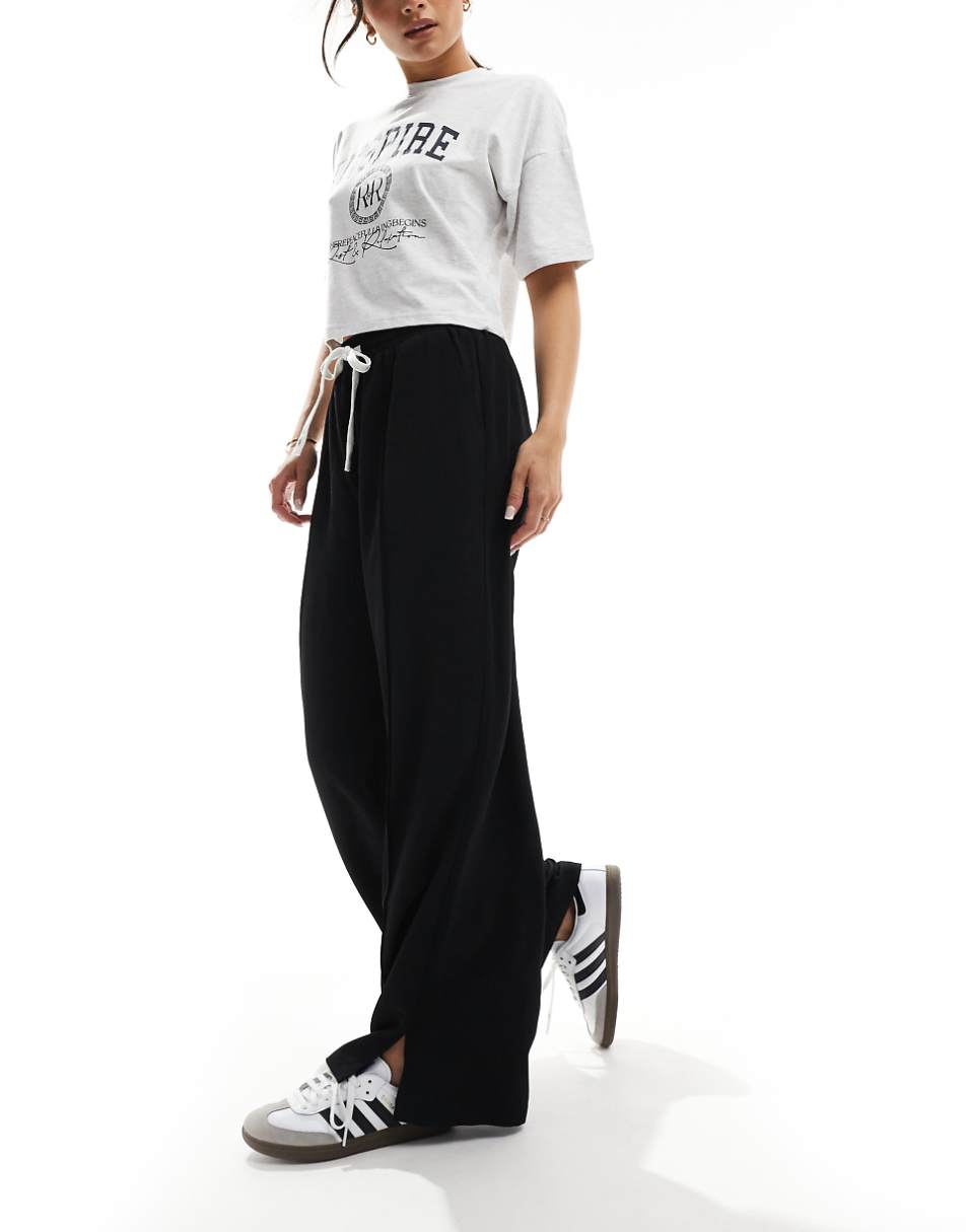 ASOS DESIGN wide leg pull on pants with contrast tie detail