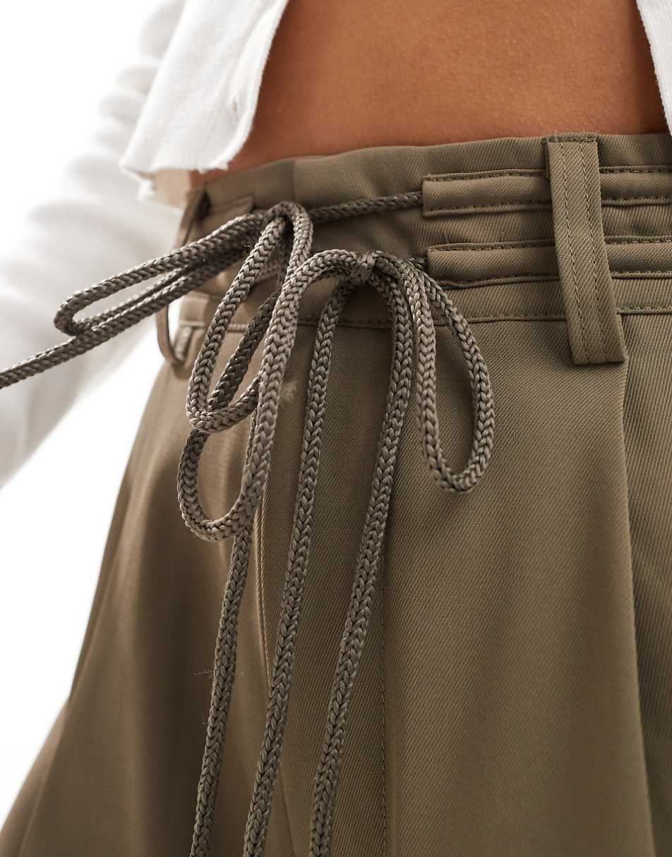 ASOS DESIGN tie waist pants in khaki