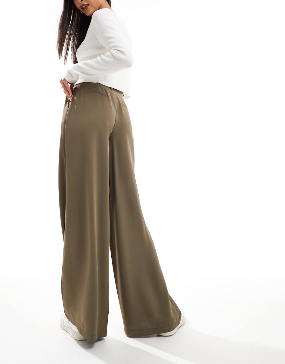 ASOS DESIGN tie waist pants in khaki