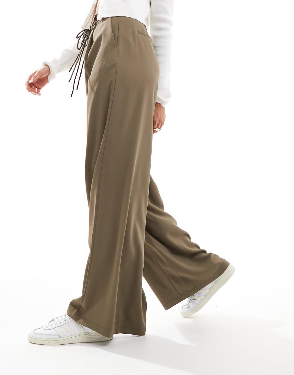 ASOS DESIGN tie waist pants in khaki