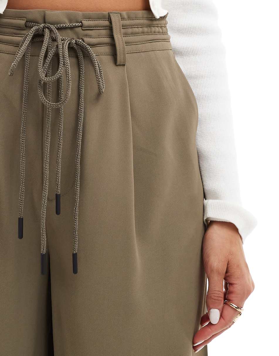 ASOS DESIGN tie waist pants in khaki